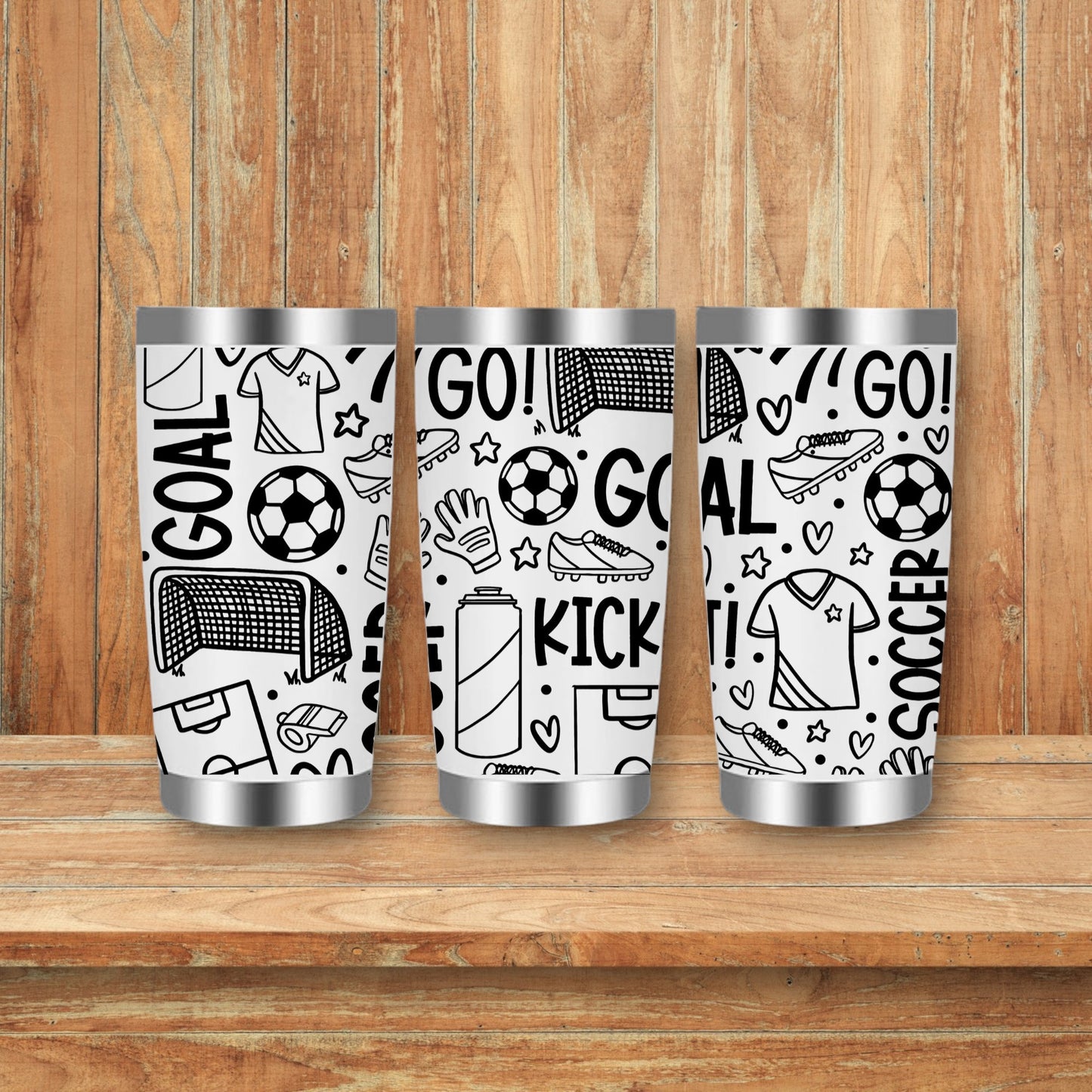 Soccer Sports Doodles Laser Engraved Travel Tumblers (Yeti)