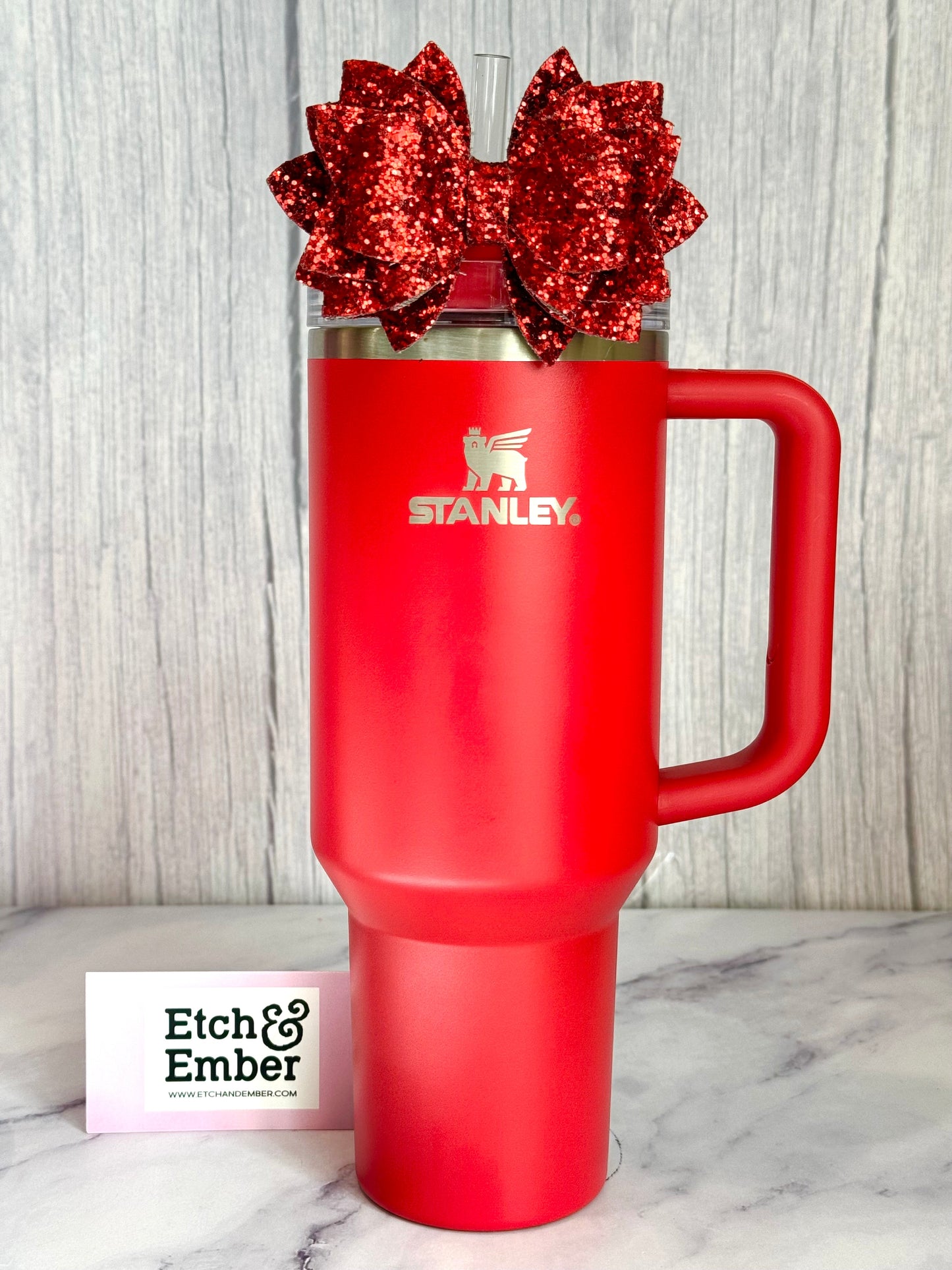 Ruby Red Glitter Tumbler Bow