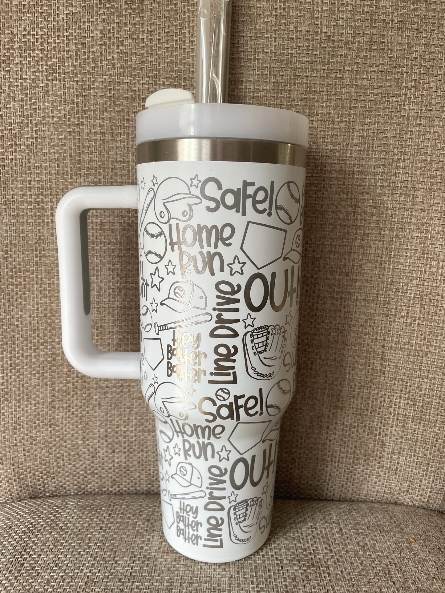 Laser Engraved Baseball 40oz Tumbler w/ Straws