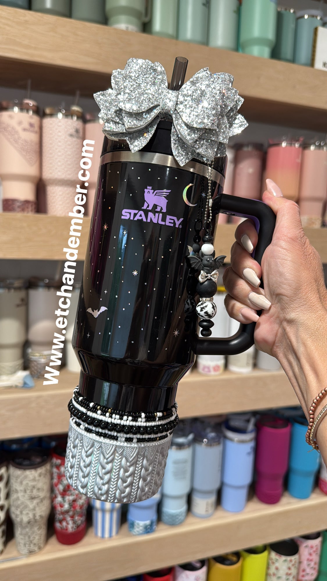 SILVER Glitter Tumbler Bow