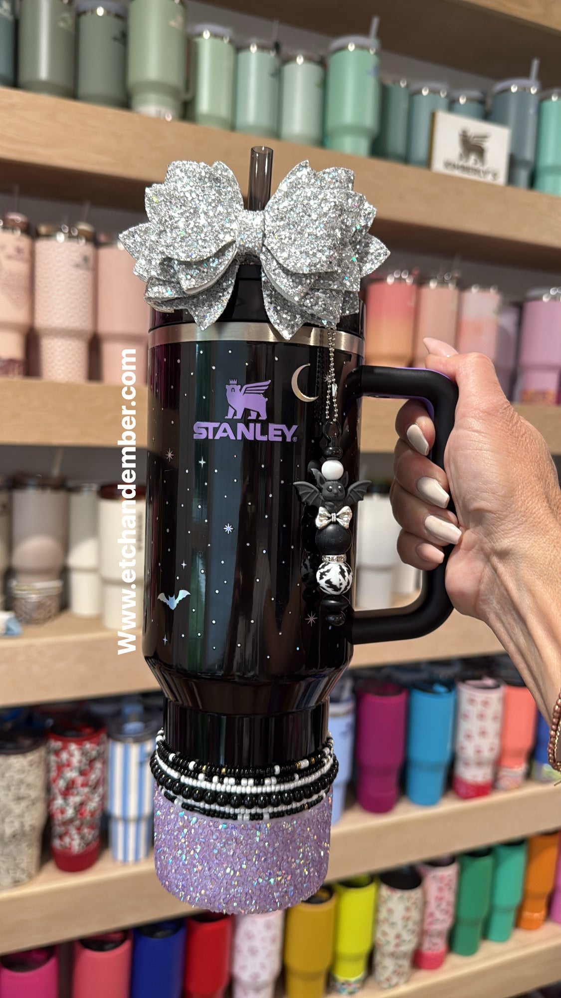 SILVER Glitter Tumbler Bow