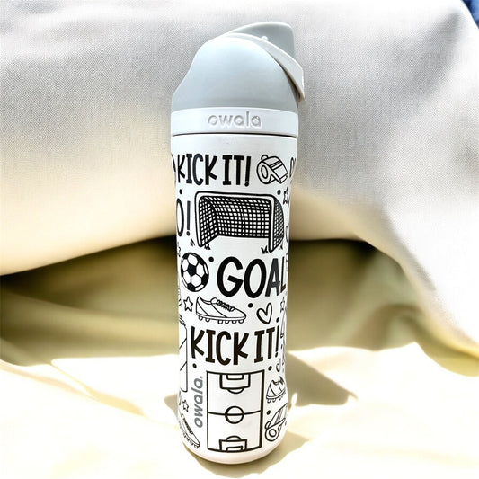 Soccer Sports Doodles Laser Engraved Owala Bottle