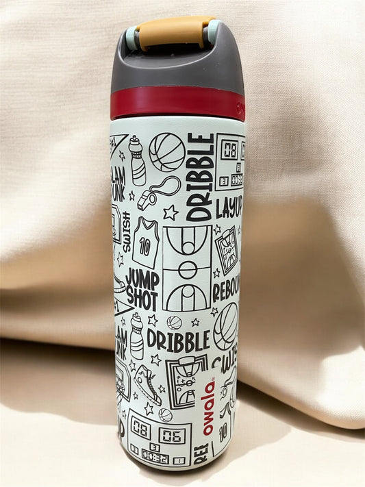 Basketball Sports Doodles Laser Engraved Owala Bottle