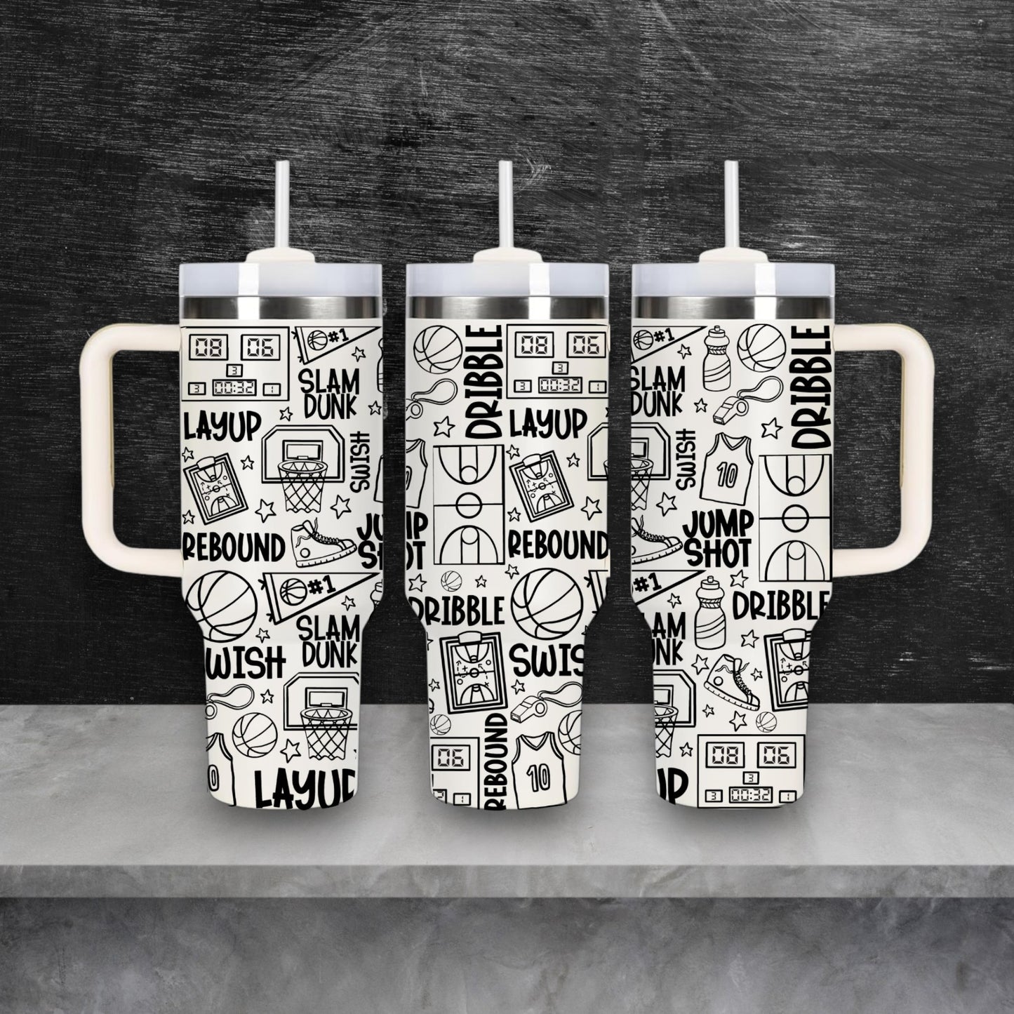 Basketball Sports Doodles Laser Engraved Stanley Quencher