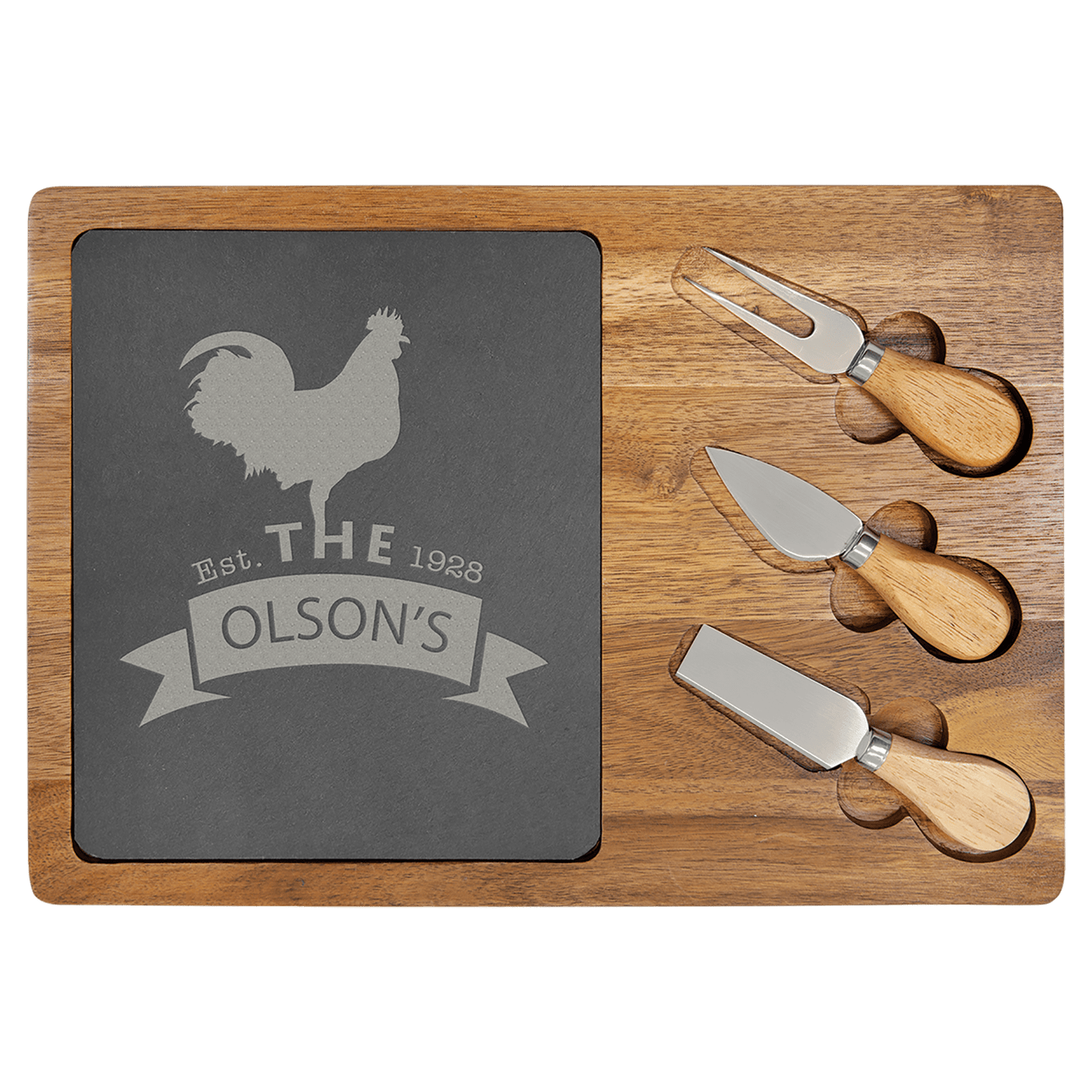 Personalized Wood/Slate Cheeseboard with Tools