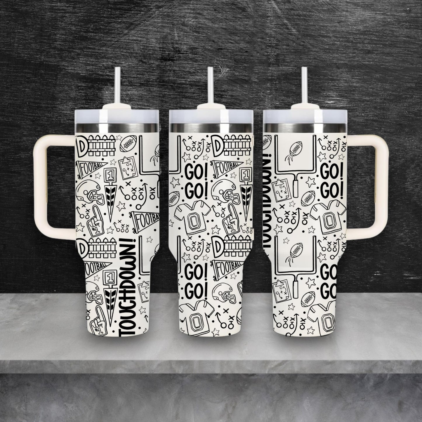 Football Sports Themed Laser Engraved Stanley Quencher