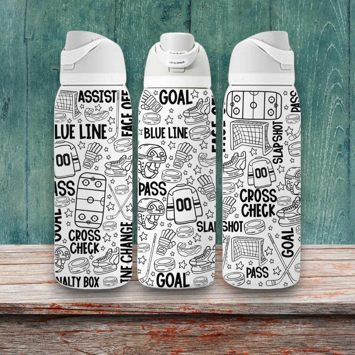Hockey Laser Engraved Owala Bottle - NHL Hockey Stanley Cup Ice Skating Rink