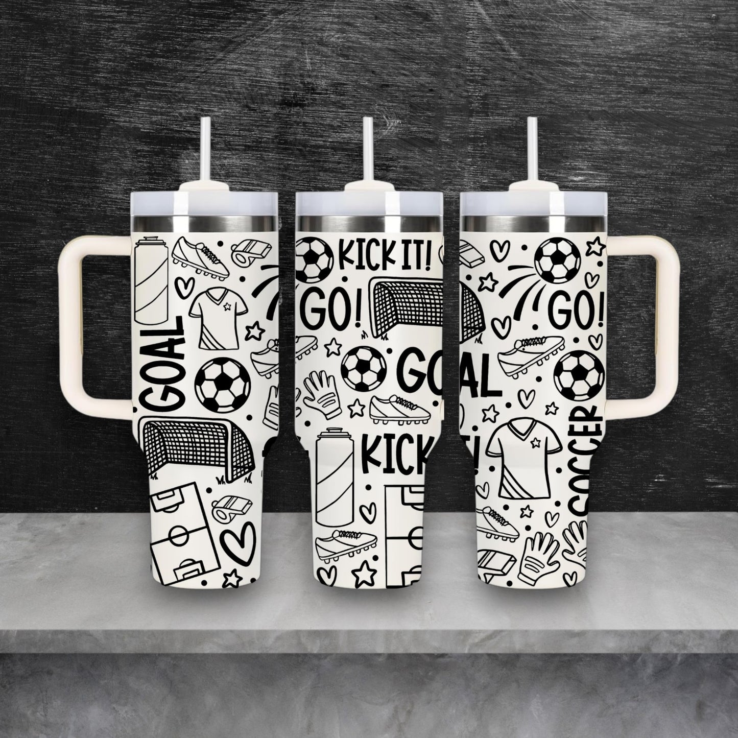 Soccer Sports Themed Laser Engraved Stanley Quencher