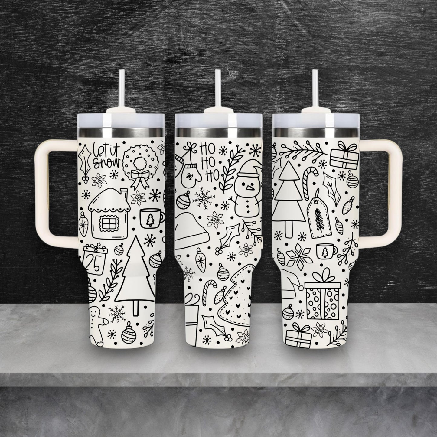Christmas Doodles Laser Engraved Stanley Quencher