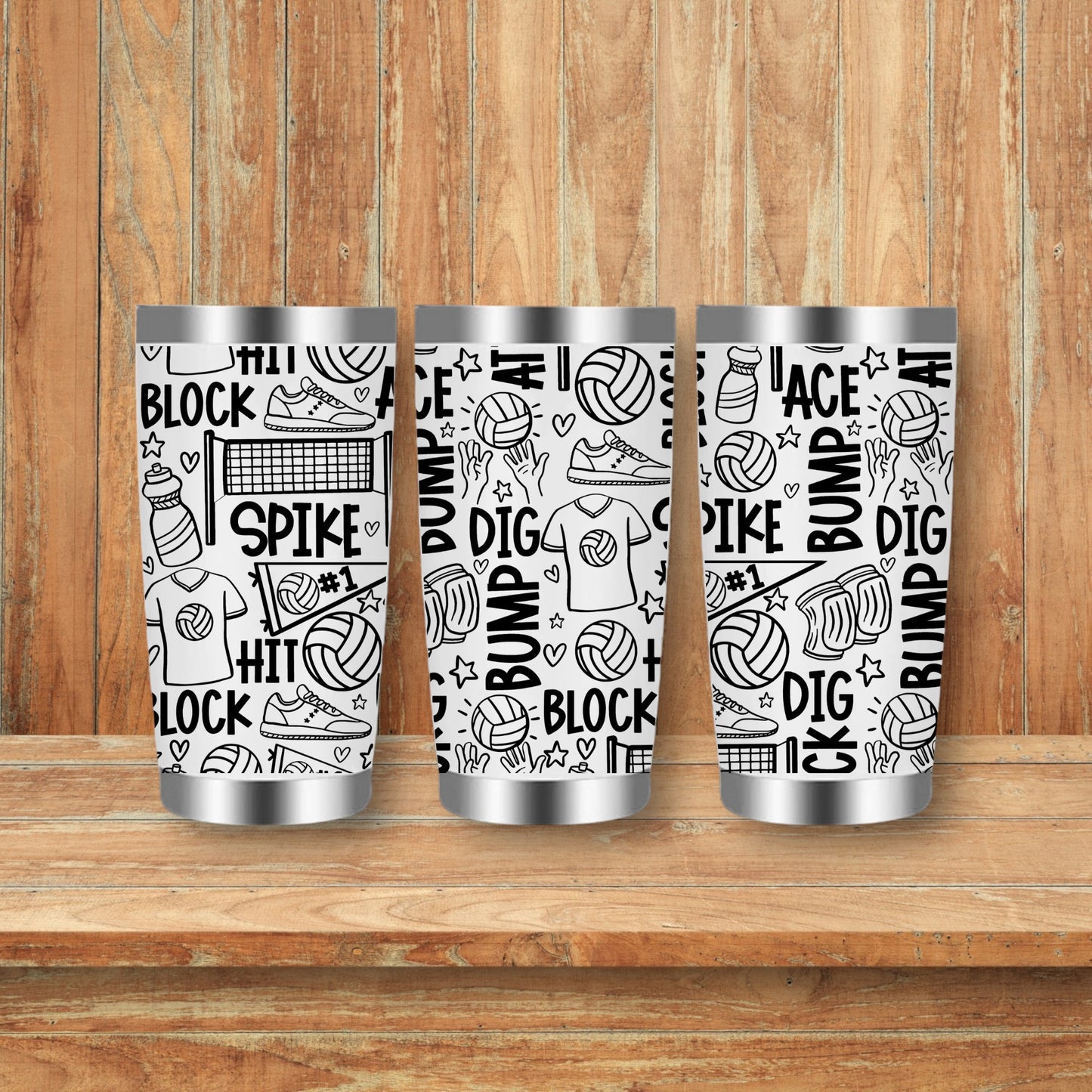 Volleyball Sports Doodles Laser Engraved Travel Tumblers (Yeti)