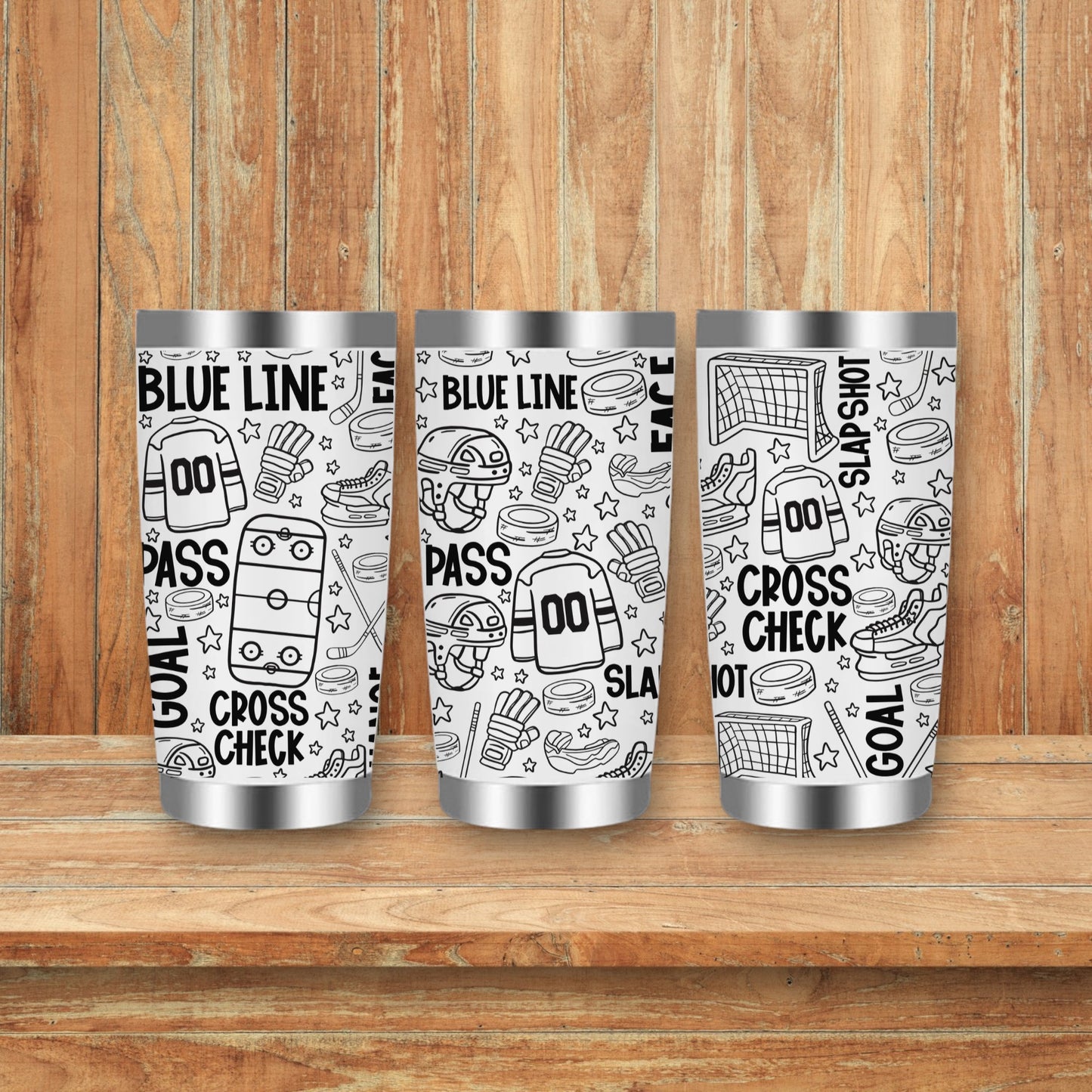 Hockey Sports Doodles Laser Engraved Travel Tumblers (Yeti)