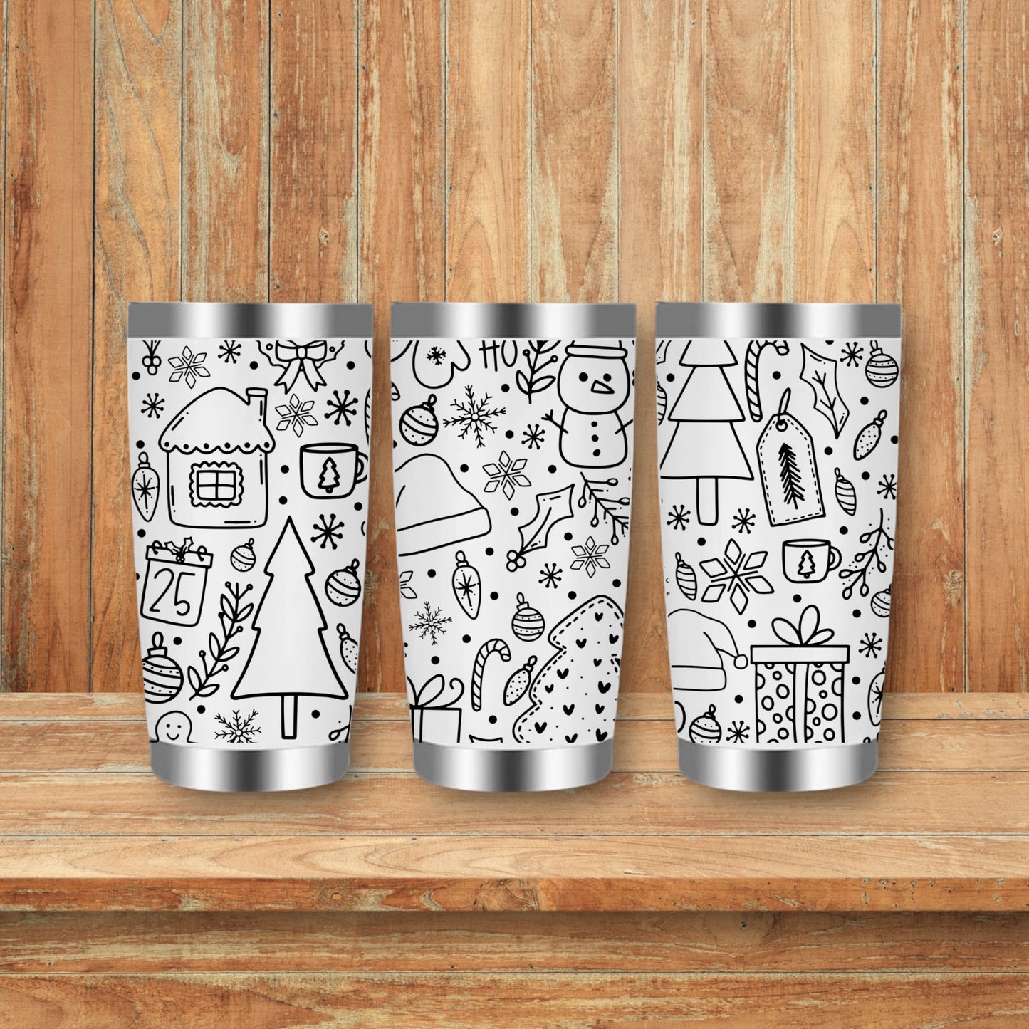 Christmas Xmas Doodles Laser Engraved Travel Tumblers (Yeti)