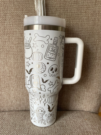 Laser Engraved Halloween 40oz Tumbler w/ Straws