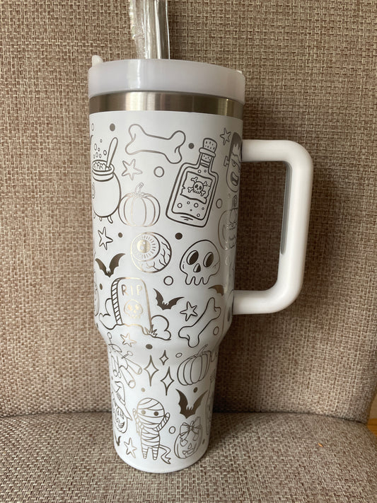 Laser Engraved Halloween 40oz Tumbler w/ Straws