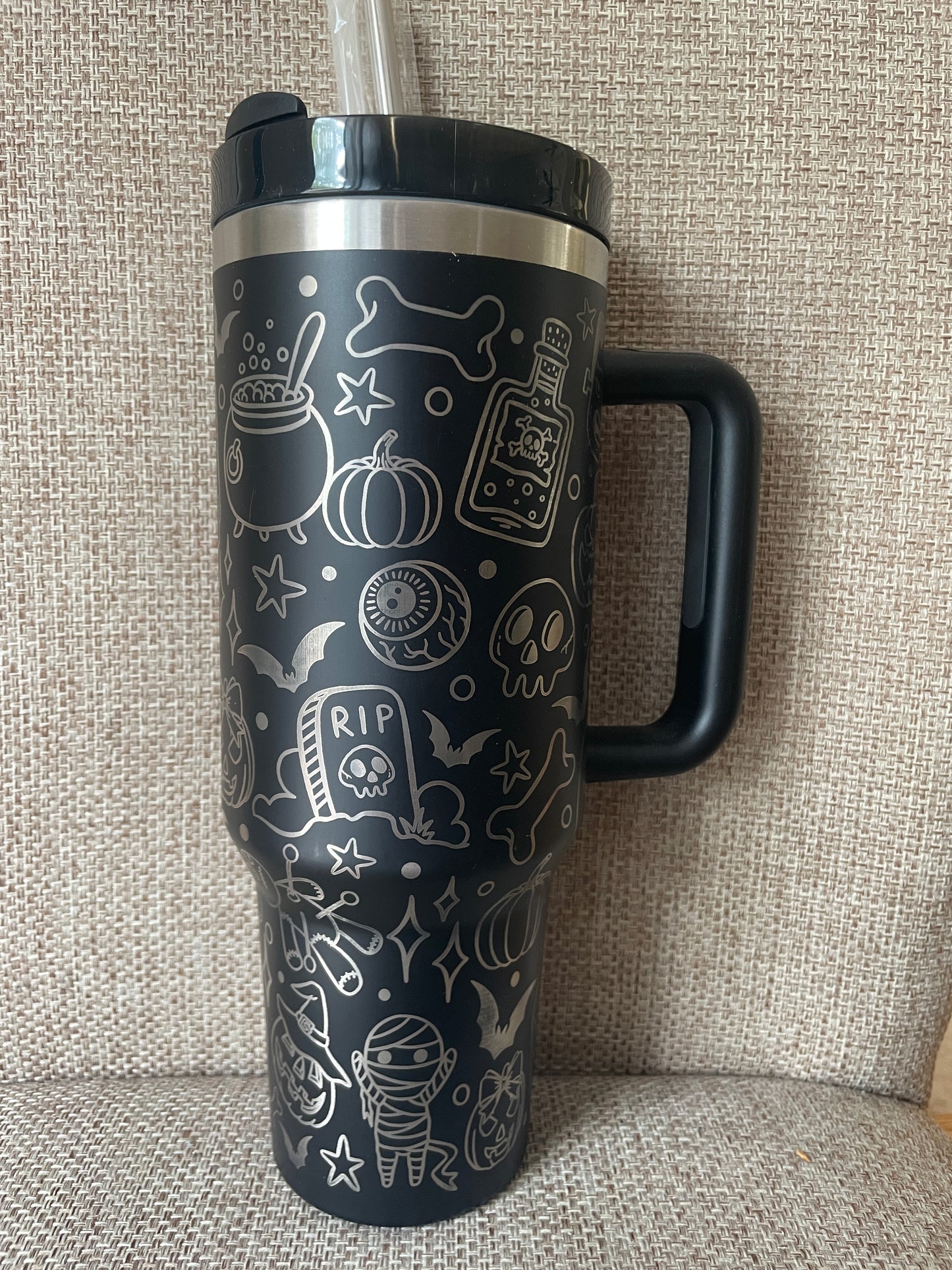 Laser Engraved Halloween 40oz Tumbler w/ Straws