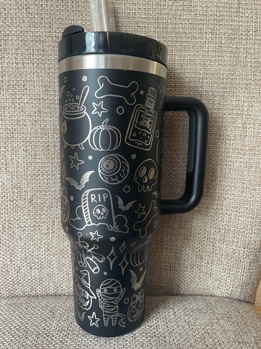 Laser Engraved Halloween 40oz Tumbler w/ Straws