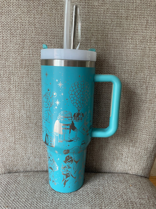 Laser Engraved Pixar 40oz Tumbler w/ Straws