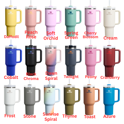 a collection of twelve colorful stainless steel tumblers, each with a unique color and design.