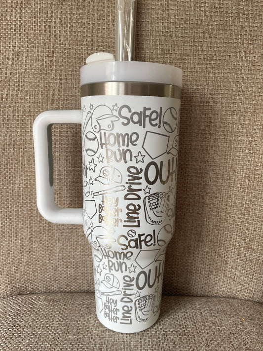 Laser Engraved Baseball 40oz Tumbler w/ Straws