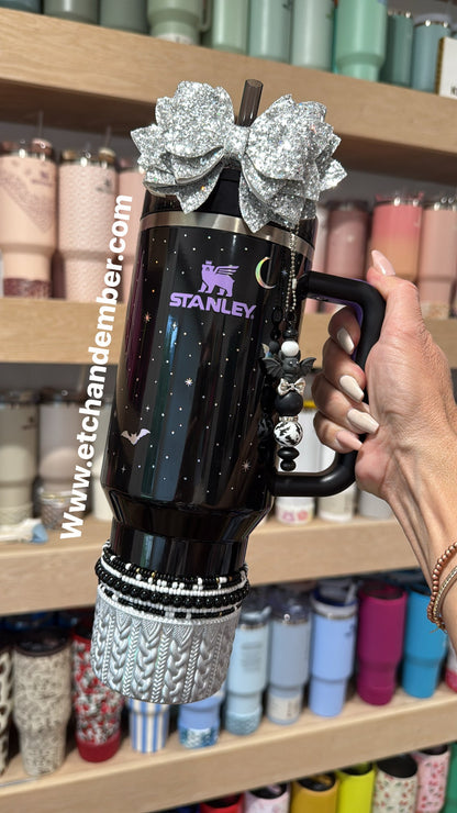 SILVER Glitter Tumbler Bow
