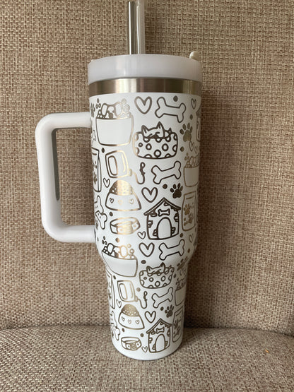 Laser Engraved Puppy Dog 40oz Tumbler w/ Straws