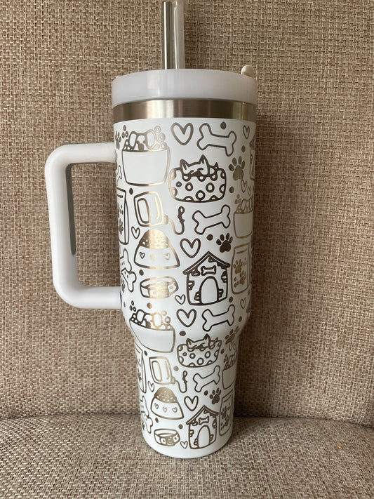 Laser Engraved Puppy Dog 40oz Tumbler w/ Straws