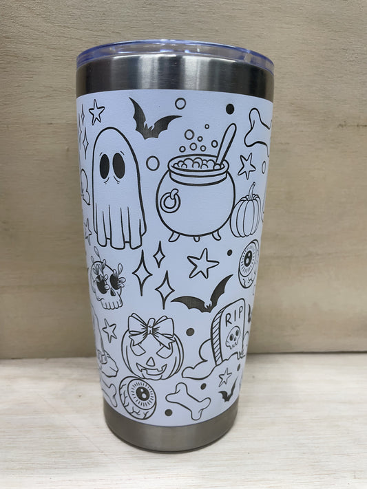 Halloween Doodle Laser Engraved Travel Tumbler - Clearance
