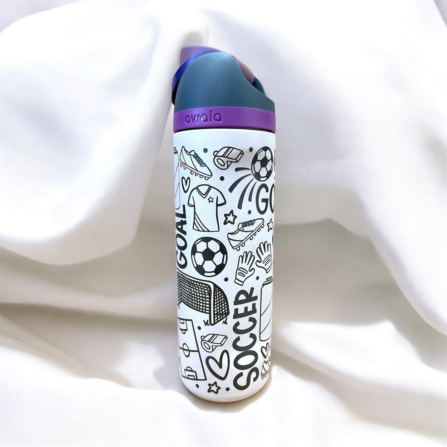Soccer Sports Doodles Laser Engraved Owala Bottle