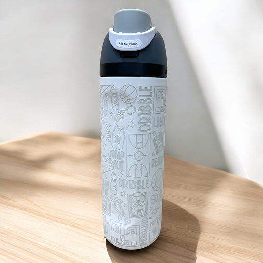 24oz Basketball - Laser Engraved Owala Bottle (White Engraving)