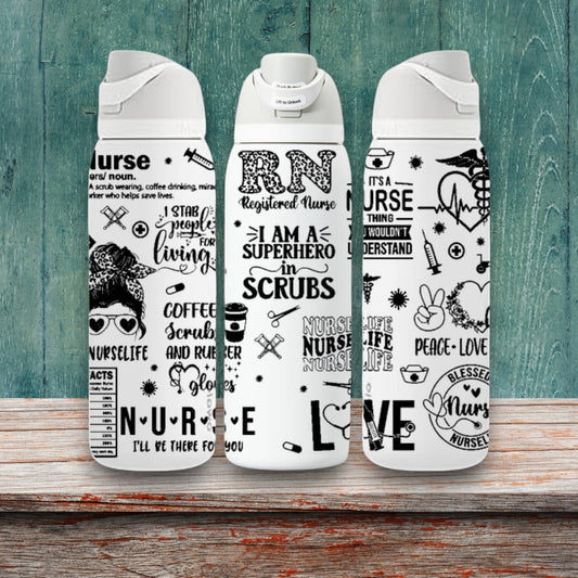 Nurse RN Themed Laser Engraved Owala Bottle - RN CNA Doctor Medical Professional Hospital Worker