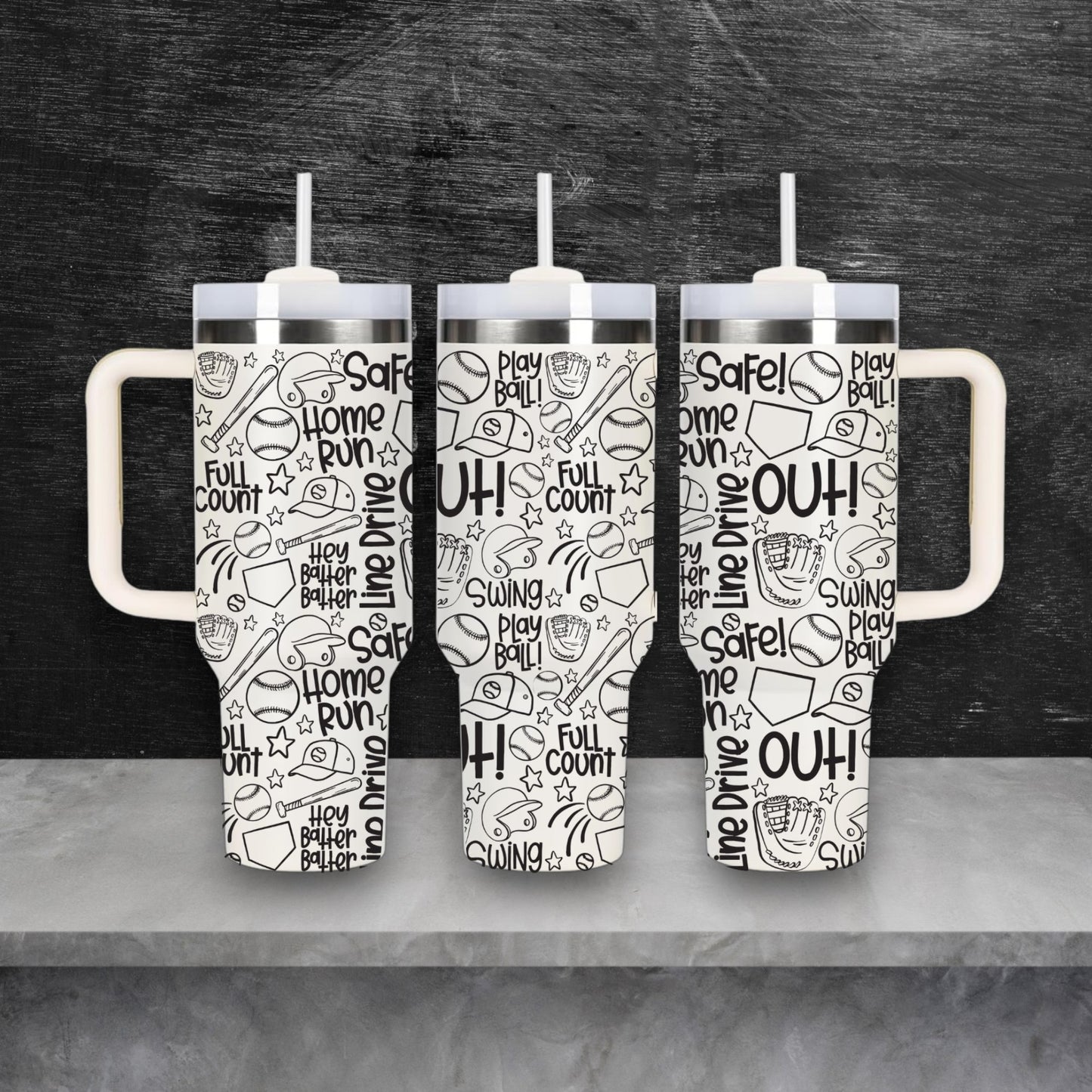 Baseball Sports Doodles Laser Engraved Stanley Quencher