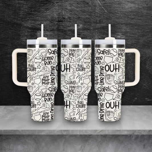 Baseball Sports Doodles Laser Engraved Stanley Quencher