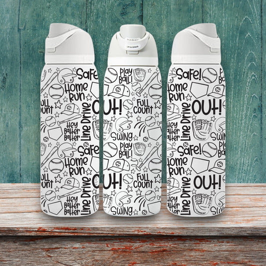 Baseball Sports Doodles Laser Engraved Owala Bottle