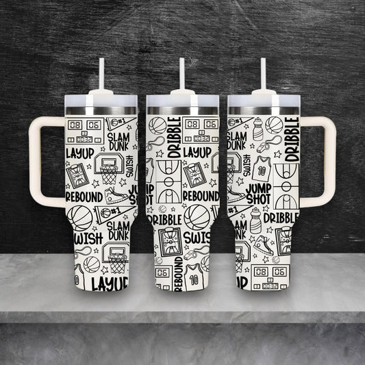 Basketball Sports Doodles Laser Engraved Stanley Quencher