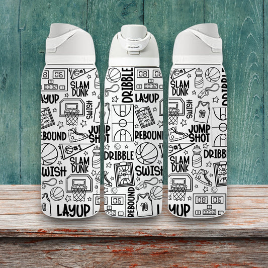Basketball Sports Doodles Laser Engraved Owala Bottle