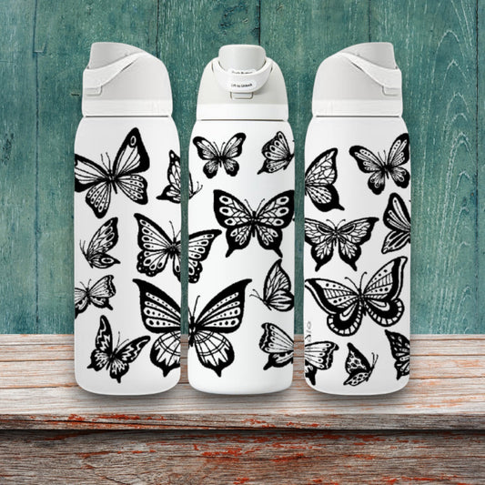 Butterfly Laser Engraved Owala Bottle - Springtime Beautiful Floral Pattern
