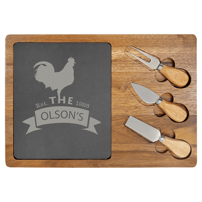 Personalized Wood/Slate Cheeseboard with Tools