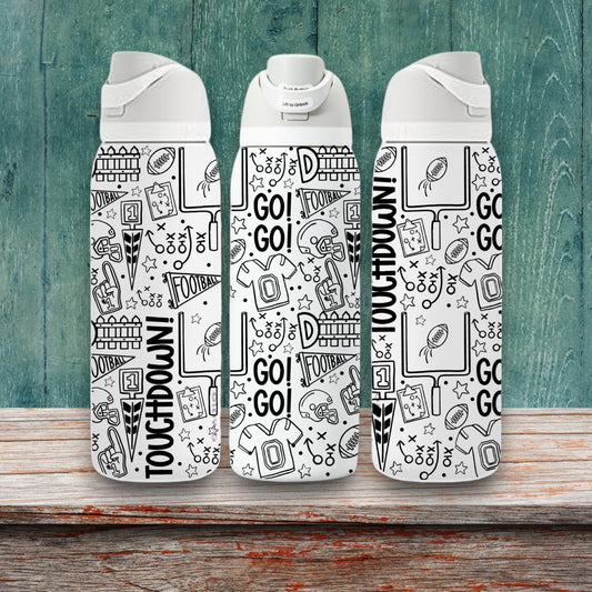 Football Sports Doodles Laser Engraved Owala Bottle - Football Team, Touchdown, Fieldgoal, Superbowl