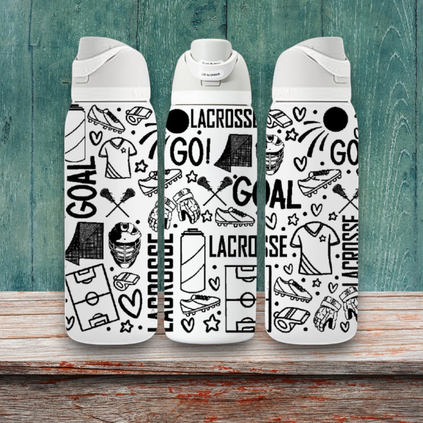 Lacrosse Sports Doodles Laser Engraved Owala Bottle - Lacrosse Nets Sticks Balls Goals Helmet Equipment