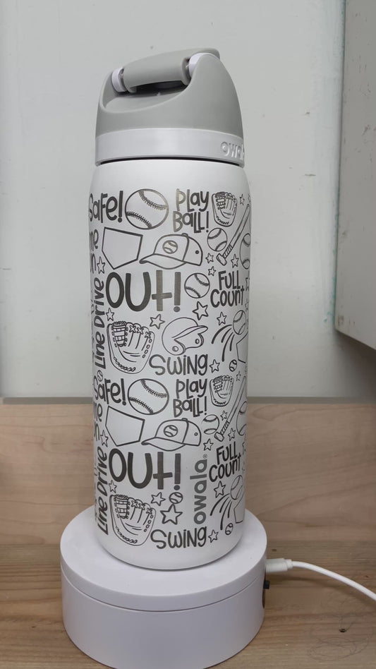 Baseball Sports Doodles Laser Engraved Owala Bottle