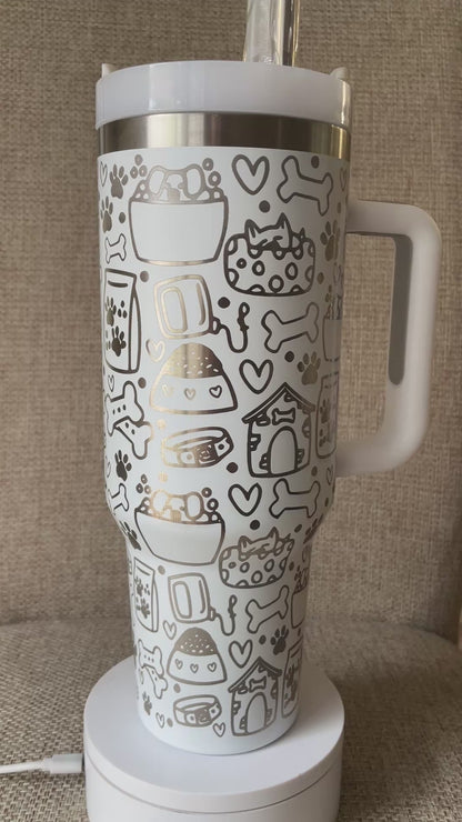 Laser Engraved Puppy Dog 40oz Tumbler w/ Straws