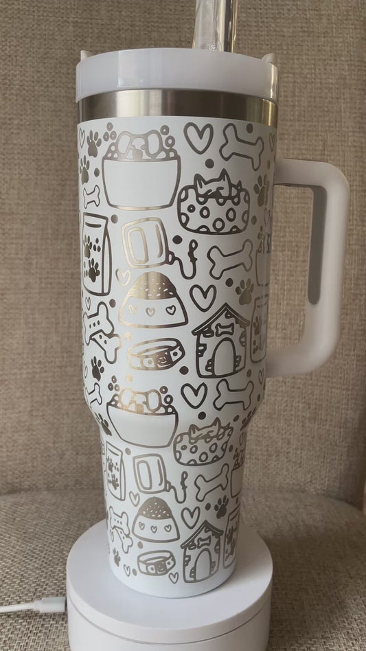 Laser Engraved Puppy Dog 40oz Tumbler w/ Straws