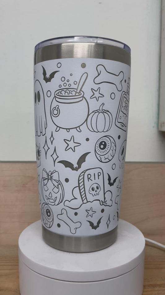 Halloween Doodle Laser Engraved Travel Tumbler - Clearance