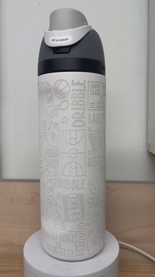 24oz Basketball - Laser Engraved Owala Bottle (White Engraving)