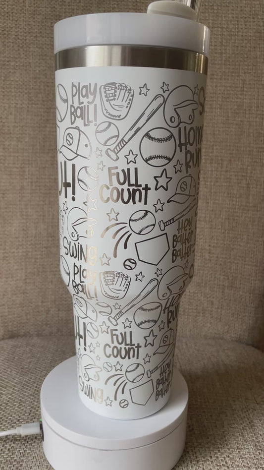 Laser Engraved Baseball 40oz Tumbler w/ Straws