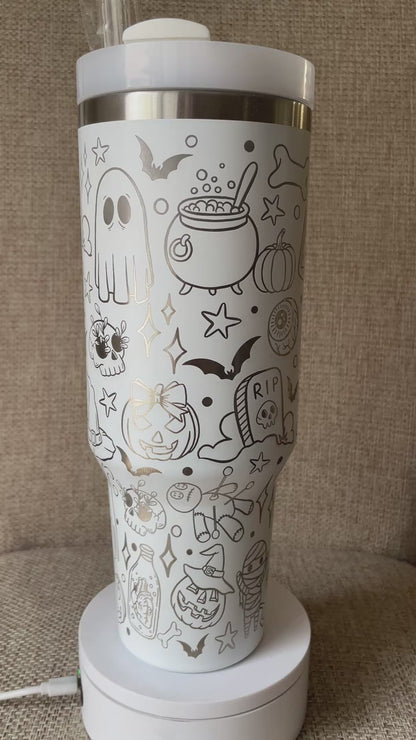 Laser Engraved Halloween 40oz Tumbler w/ Straws