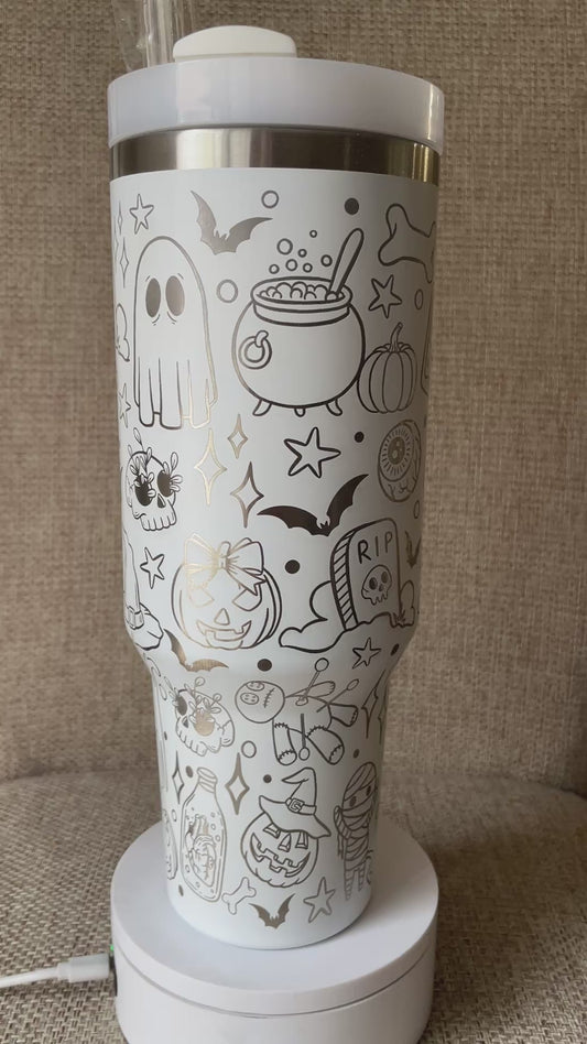 Laser Engraved Halloween 40oz Tumbler w/ Straws
