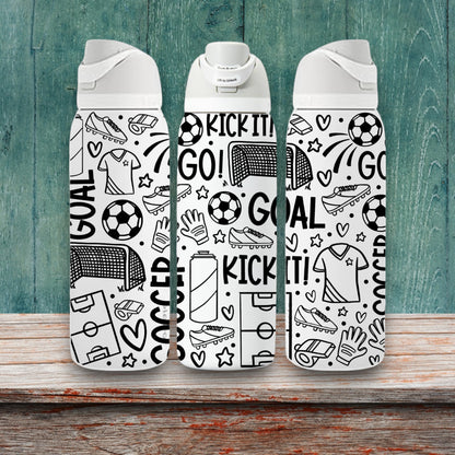 Soccer Sports Doodles Laser Engraved Owala Bottle