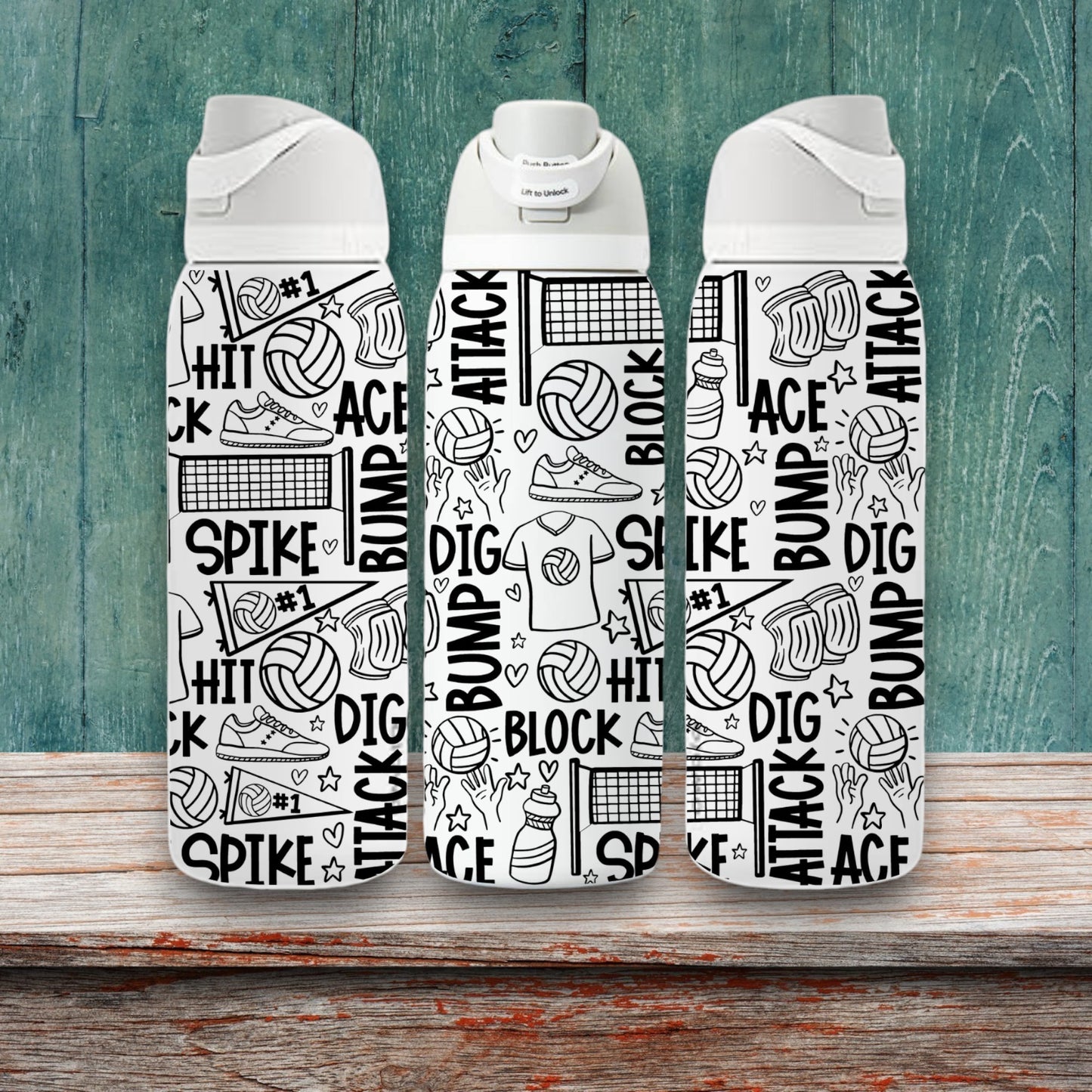 Volleyball Sports Doodles Laser Engraved Owala Bottle
