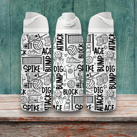 Volleyball Sports Doodles Laser Engraved Owala Bottle